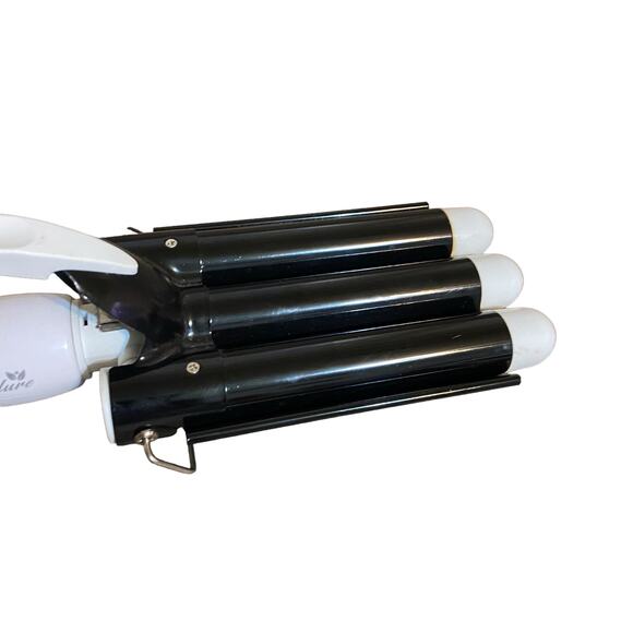 Alure Triple Barrel Ceramic Crimping Waving Wand Digital Curling Iron White - Picture 4 of 16